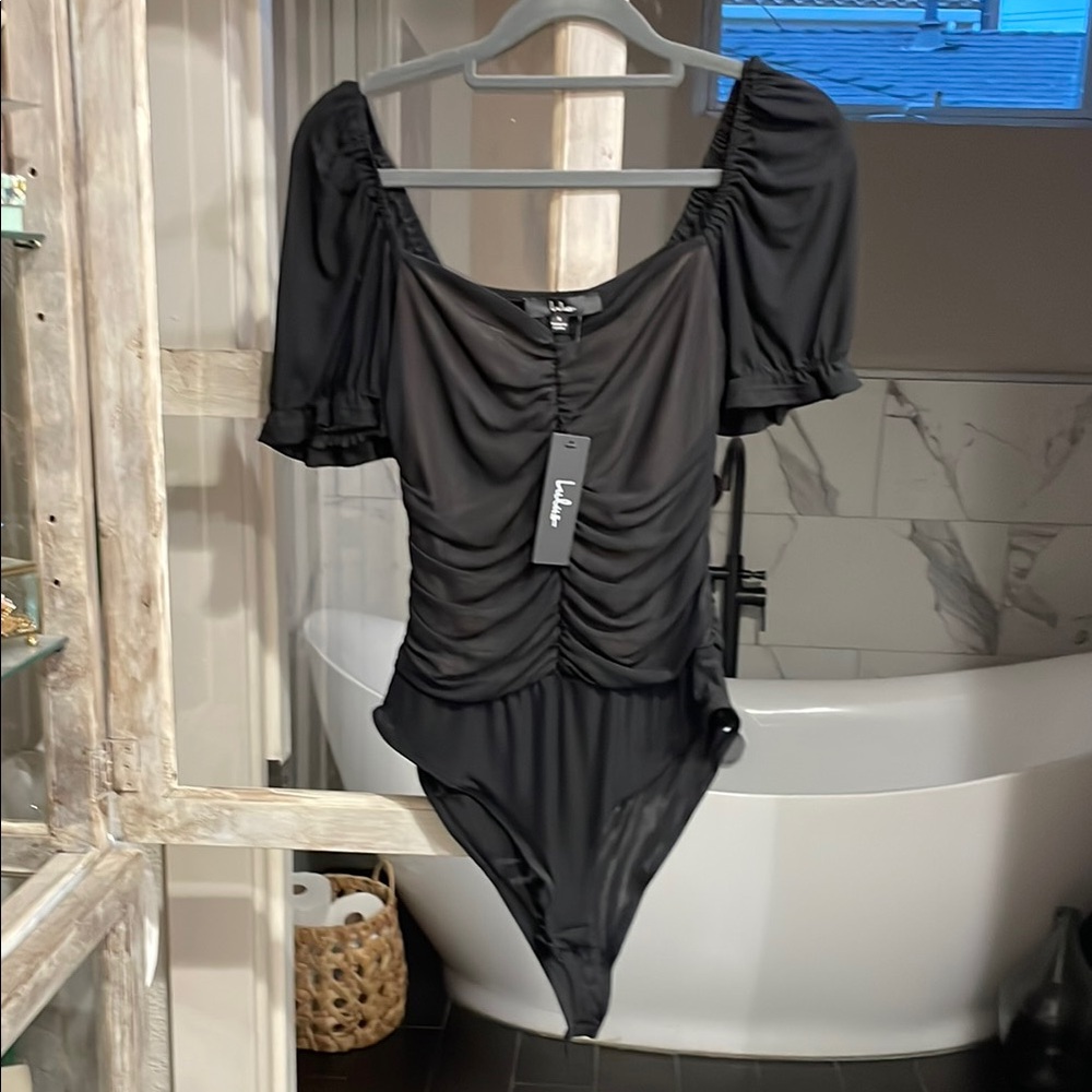 Black Ruched Bodysuit by Lulu's